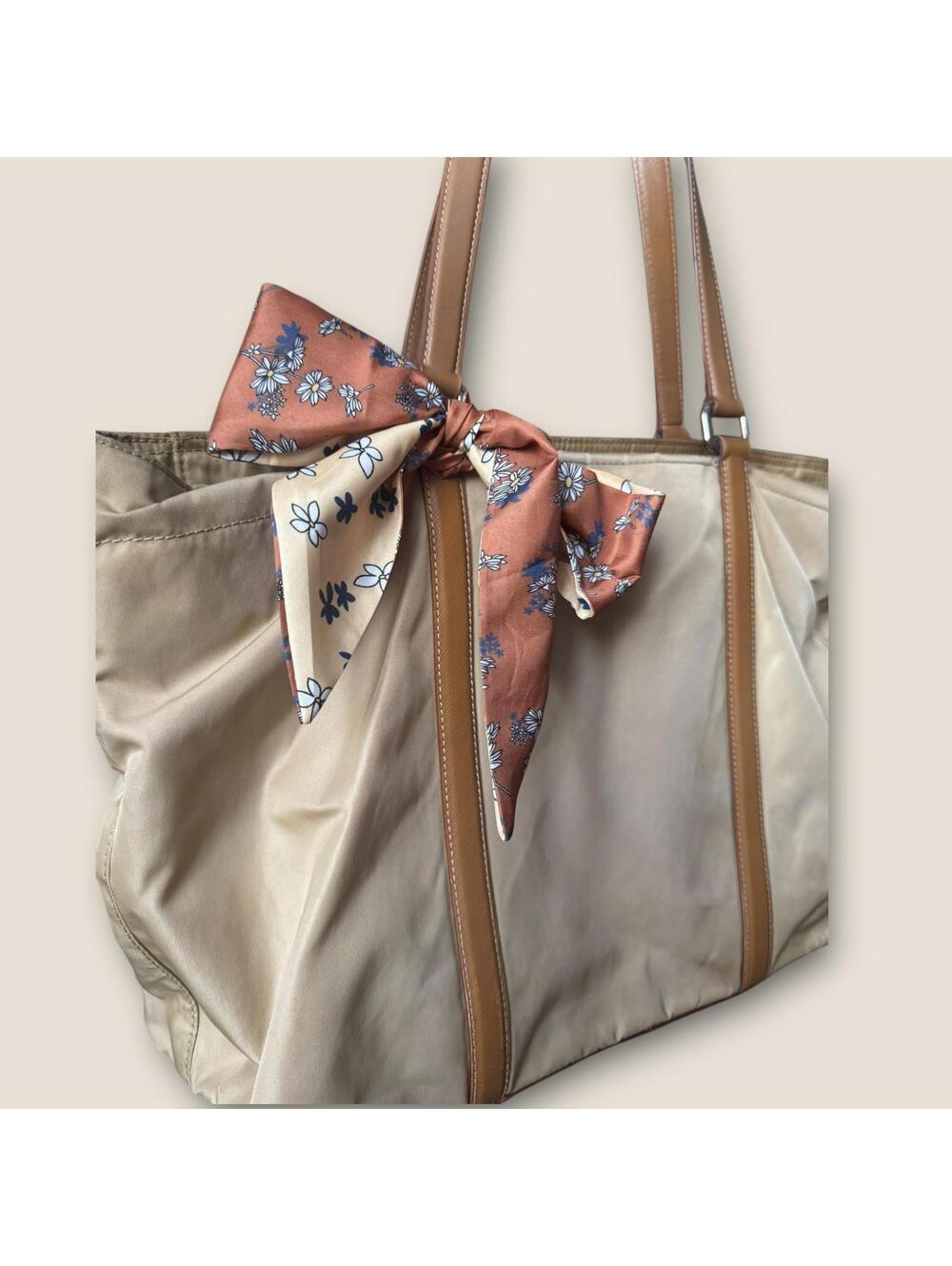 Y2K Archive Prada Nylon Tote Khaki Brown Leather